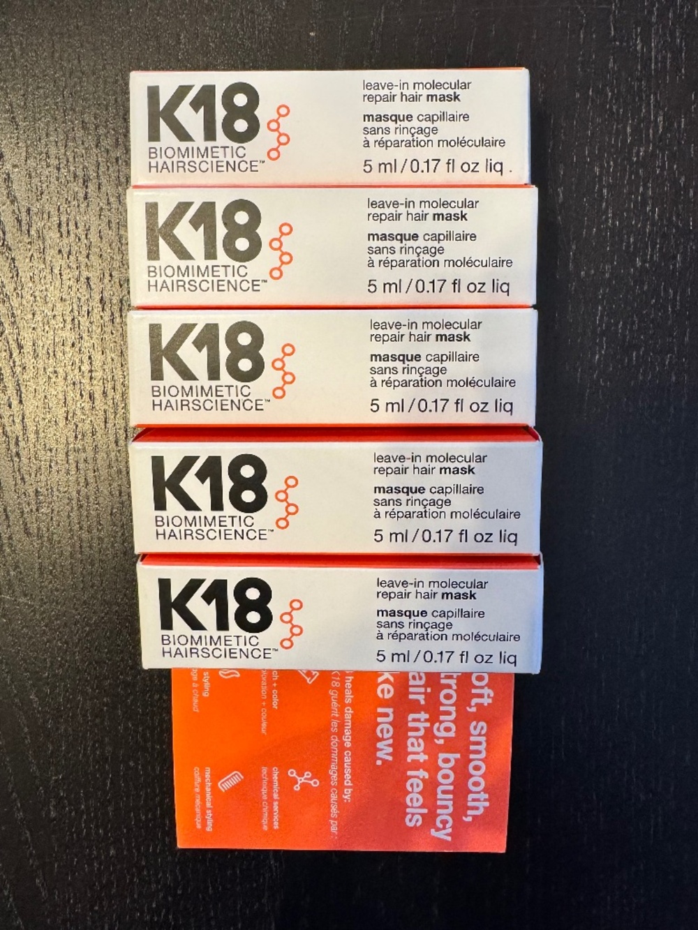 5-PACK BUNDLE - K18 Leave-In Molecular Repair Hair Mask * TRAVEL SIZE *